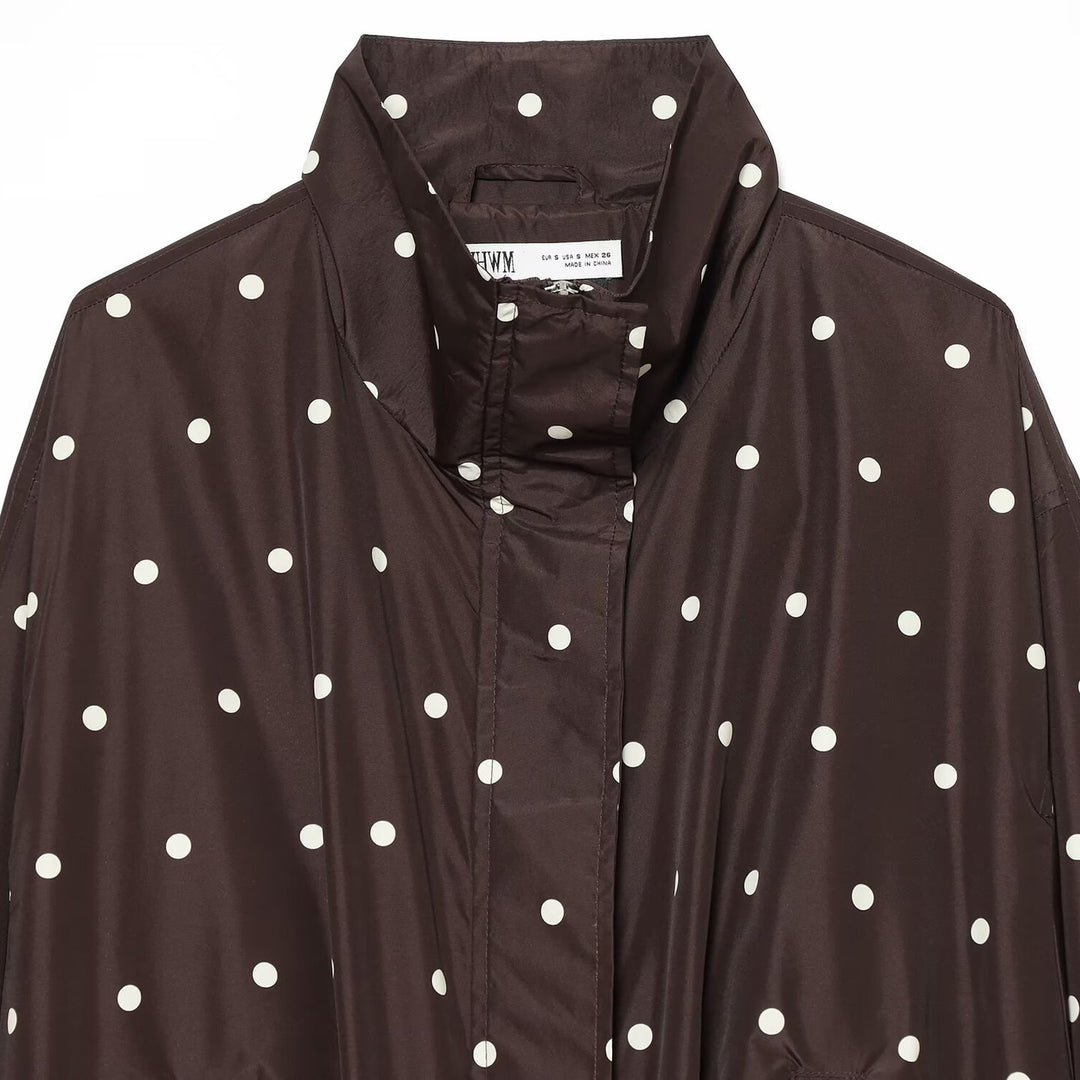 Damen Gepunktete leichte Übergangsjacke mit Funnelkragen und elastischem Saum Nord Taschen