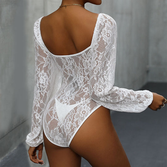 Damen Spitzen-Corsage mit Herzausschnitt, integrierten Cups und transparenten Puffärmeln Nord Taschen