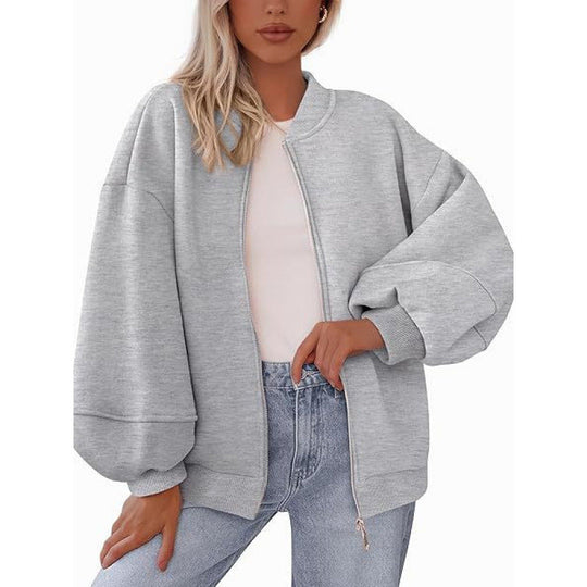 Damen lässige Oversized-Jacke mit Reißverschluss und ballonen Ärmeln - Arvani