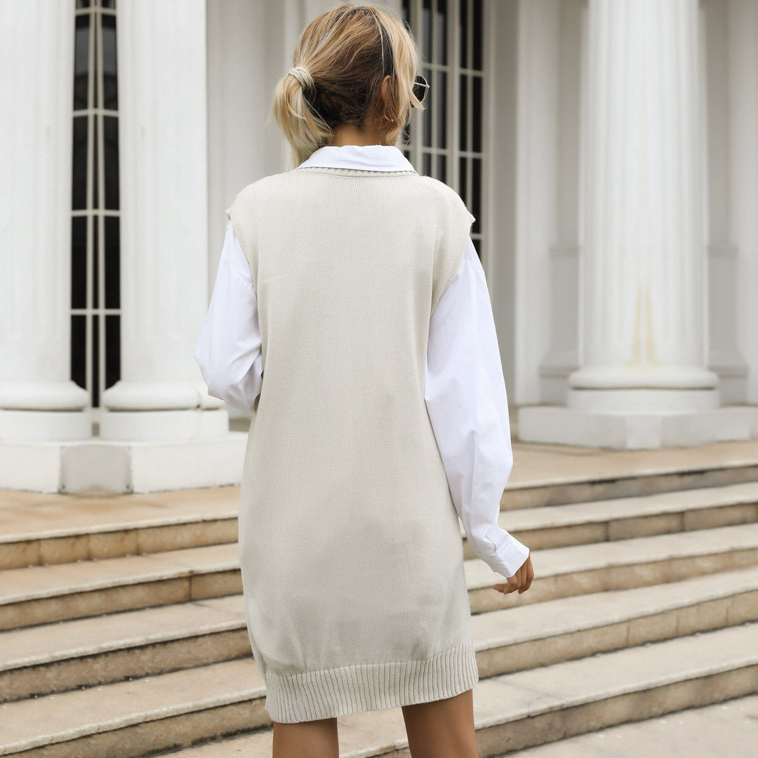 Damen Kabelstrick-Longweste mit V-Ausschnitt und Oversize-Silhouette Nord Taschen
