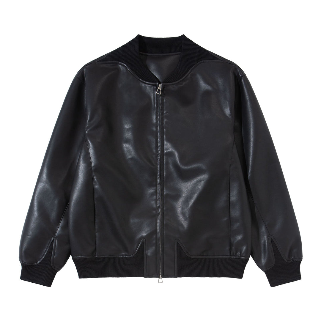 Herren Glattleder‑Bomberjacke mit nahtverdeckter Front und elastischen Rippenbündchen Nord Taschen