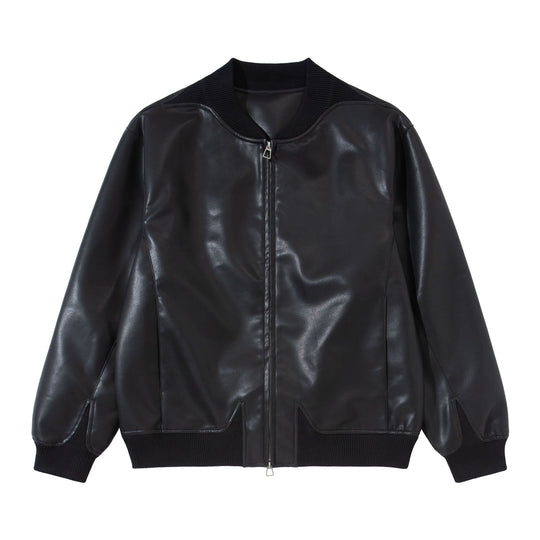 Herren Glattleder‑Bomberjacke mit nahtverdeckter Front und elastischen Rippenbündchen Nord Taschen
