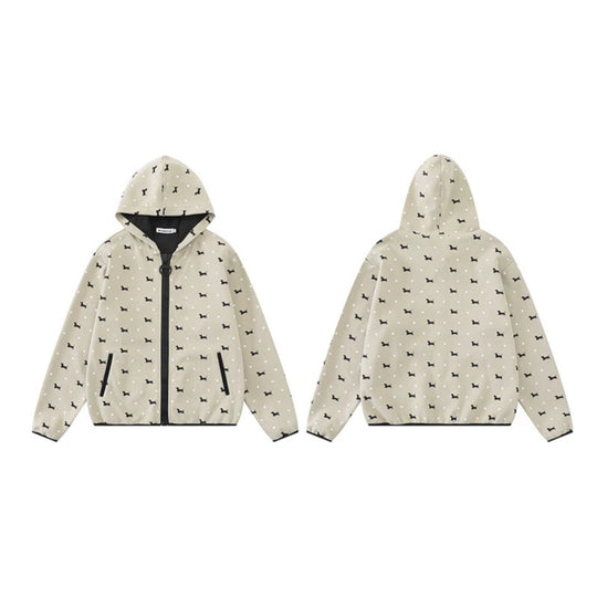 Damen Leichte Kapuzen-Zipjacke mit Hundesilhouette und Tupfen-Allover Nord Taschen