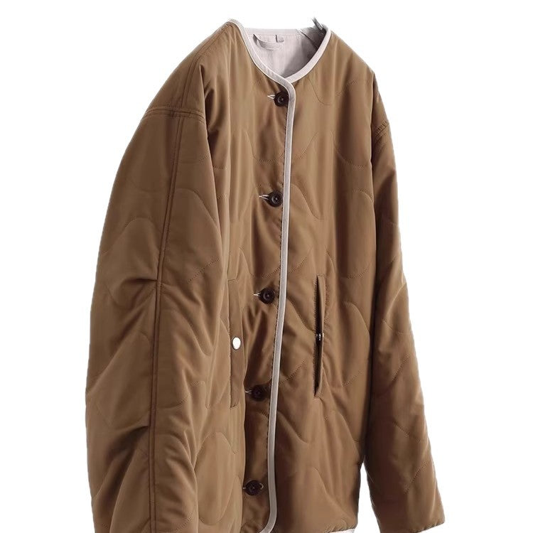Damen Steppjacke ohne Kragen mit Oversize‑Silhouette und Kontrastpaspel Nord Taschen