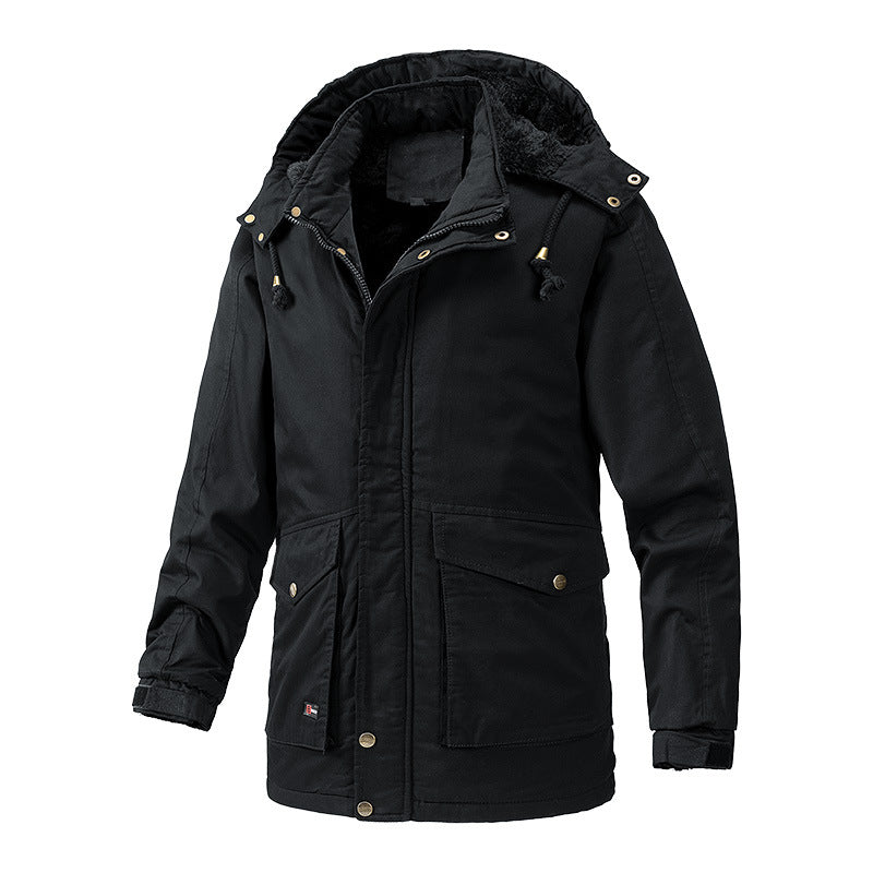 Herren Wärmegefütterte Parka-Jacke mit Kapuze und Teddyfutter Nord Taschen