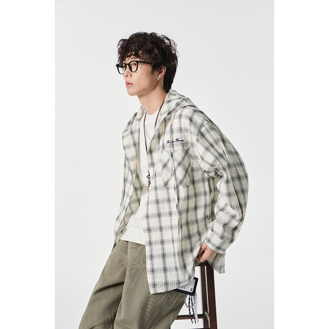 Unisex Kapuzen‑Overshirt im karierten Flanell‑Look mit Brusttasche und Knopfleiste Nord Taschen
