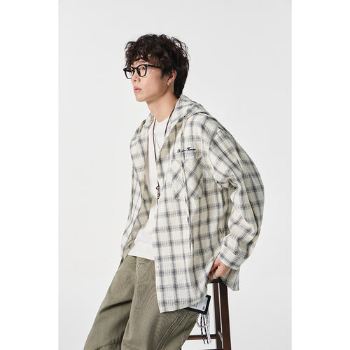 Unisex Kapuzen‑Overshirt im karierten Flanell‑Look mit Brusttasche und Knopfleiste Nord Taschen