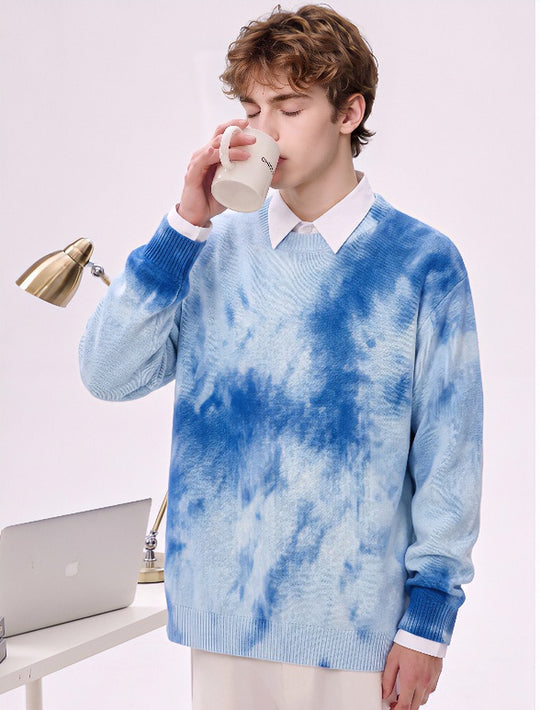 Herren Oversize-Strickpullover mit Batikoptik, Rundhalsausschnitt und Rippbündchen Nord Taschen