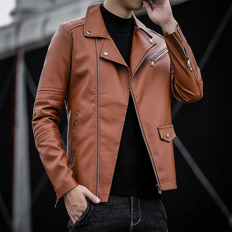 Herren schmal geschnittene Kunstleder-Motojacke mit gesteppter Schulter- und Ärmeldetail Nord Taschen