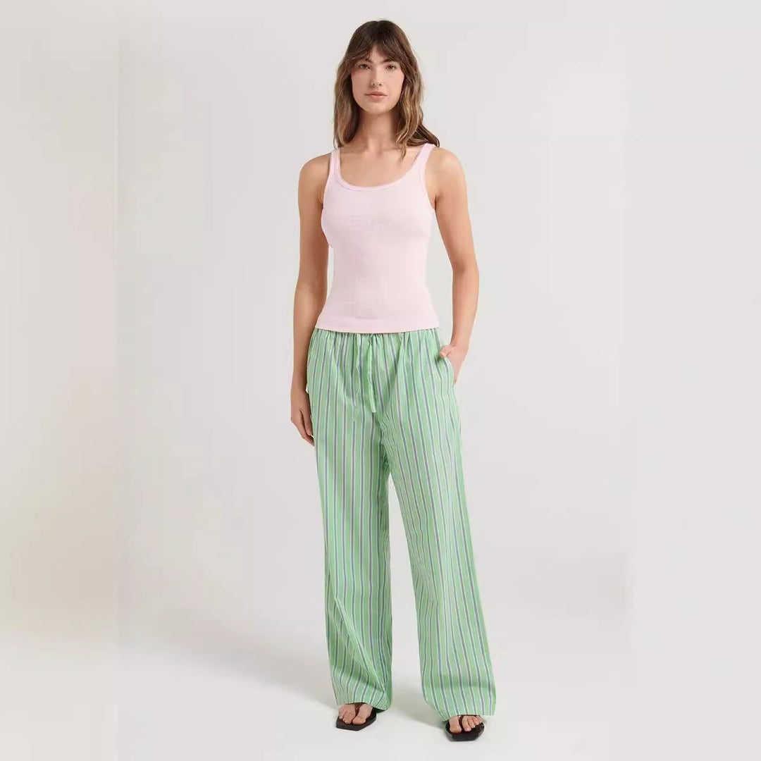 Damen lässige bequeme Schlafhose aus leichtem Baumwollstoff mit eleganten Streifen