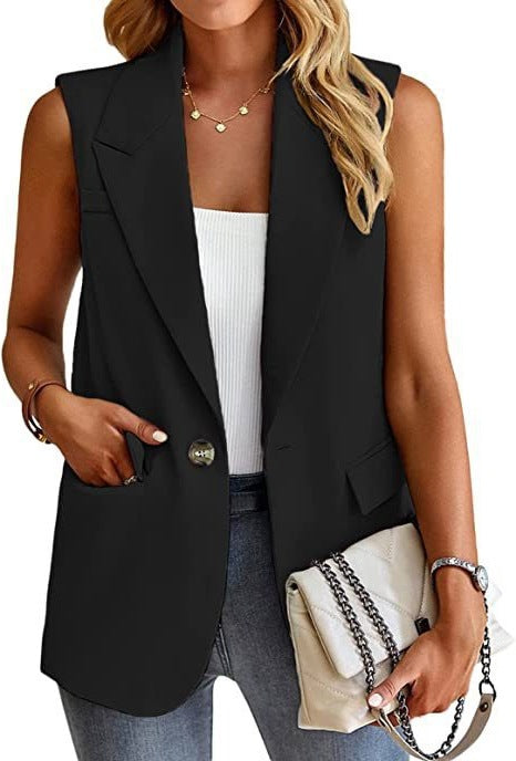 Damen ärmellose Blazerjacke mit Taillenakzenten und praktischen Taschen