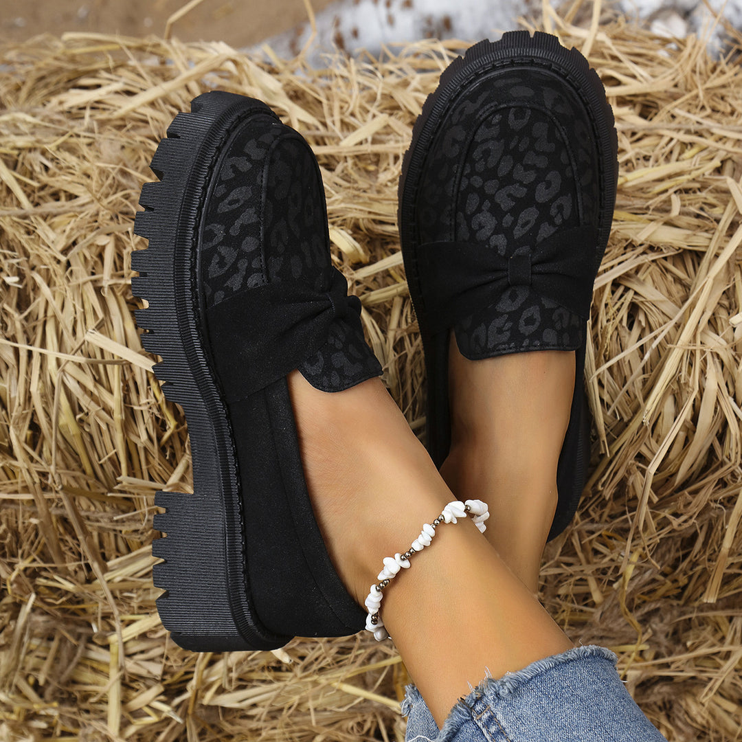 Damen Klobiger Loafer mit dekorativer Knotenschleife und Leoparden‑Spitze Nord Taschen