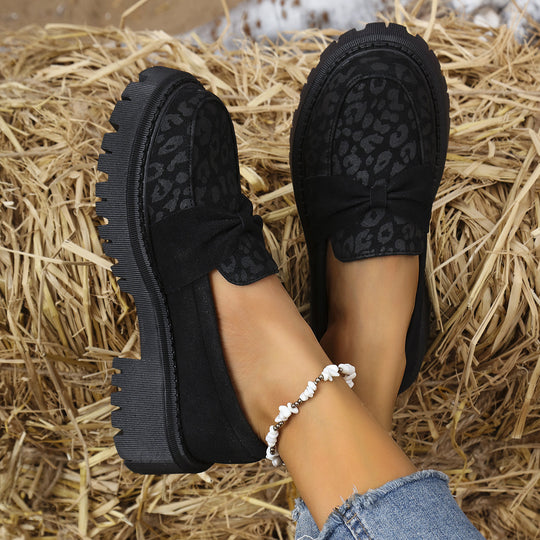 Damen Klobiger Loafer mit dekorativer Knotenschleife und Leoparden‑Spitze Nord Taschen