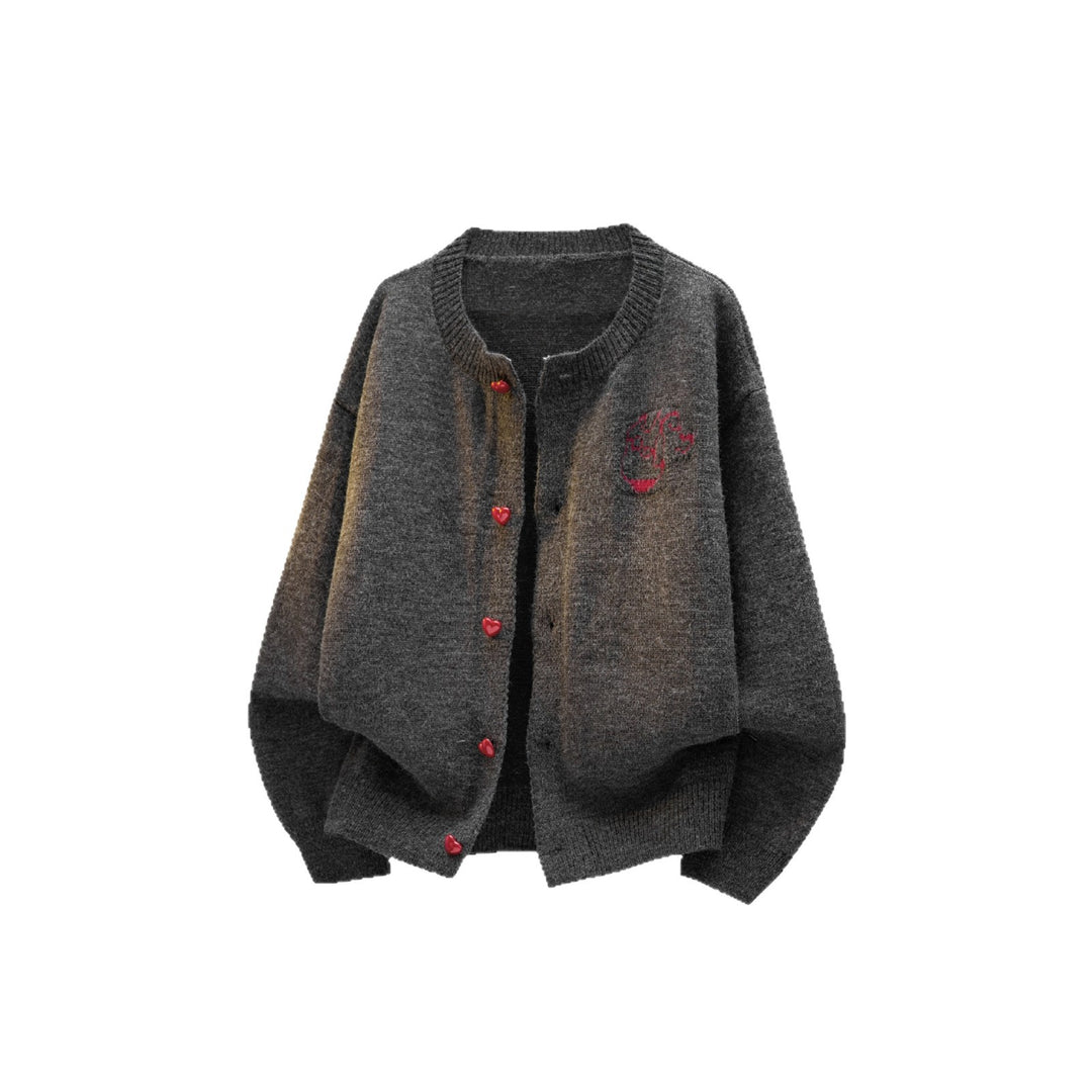 Damen Kuscheliger Grobstrick Cardigan mit Herz-Knöpfen Nord Taschen