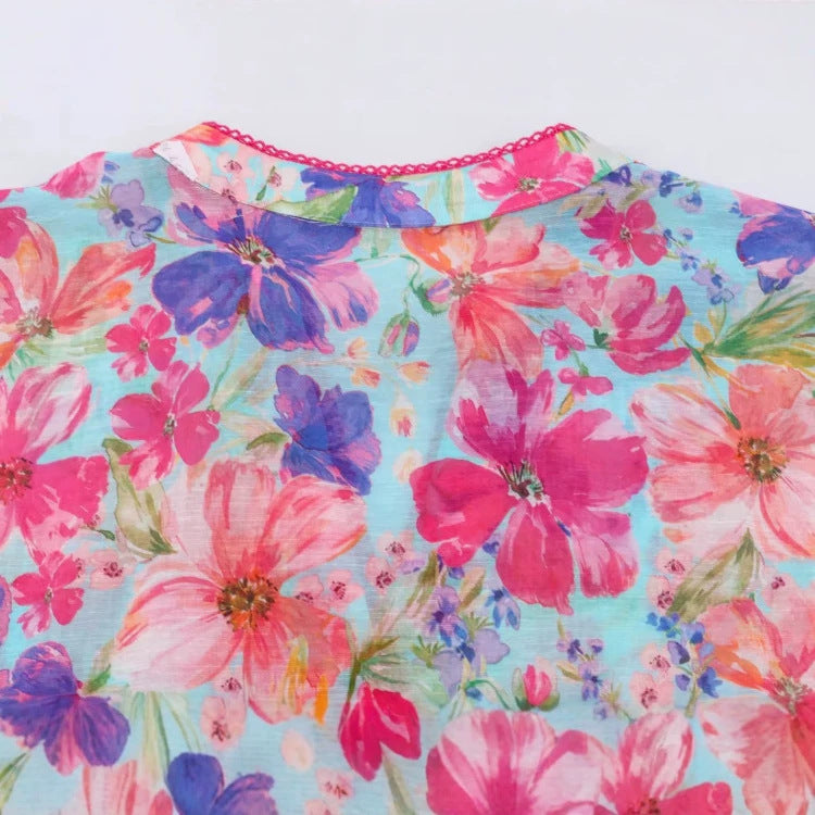 Damen Oversize‑Bluse mit leuchtendem Blumenprint, kastiger Silhouette und dreiviertelärmeln Nord Taschen