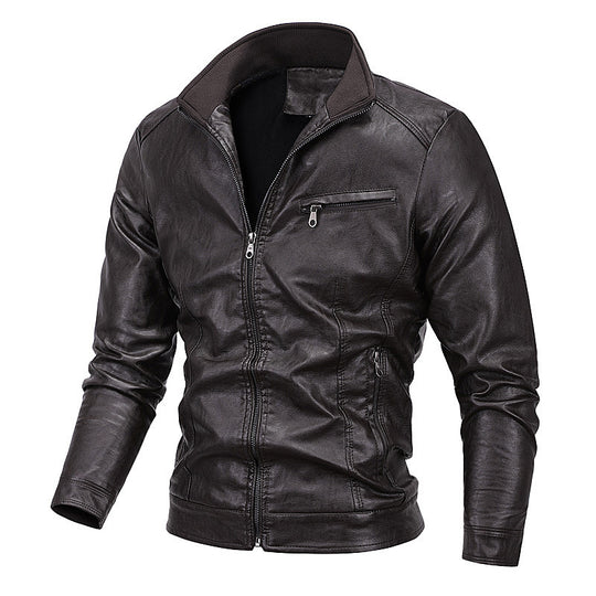 Herren schlanker Kunstleder‑Moto‑Blouson mit Stehkragen und Reißverschluss Nord Taschen