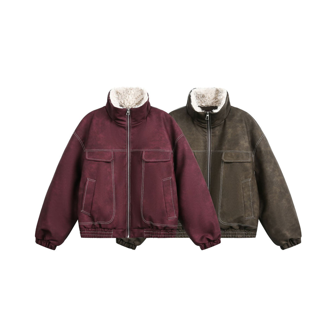 Herren Boxy Veloursleder‑Optik Blouson mit Teddyfutter und hohem Kragen Nord Taschen