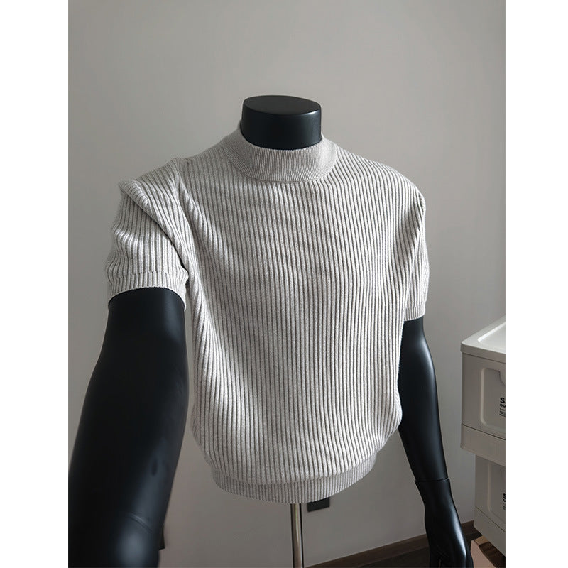 Herren kurzärmeliges Rippstrick-Shirt mit Stehkragen und schmaler Passform Nord Taschen