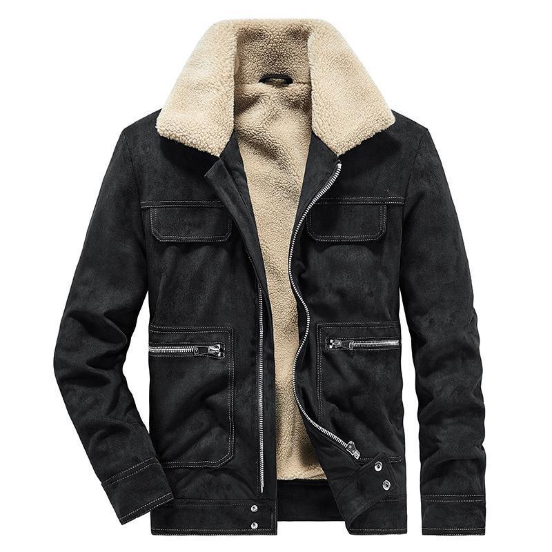 Herren Wildlederoptik-Jacke mit Teddyfutter, Kontrastnähten und Mehrfach-Taschen Nord Taschen