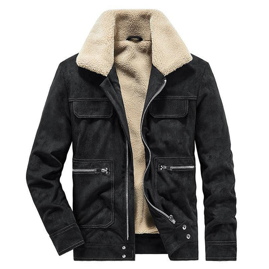 Herren Wildlederoptik-Jacke mit Teddyfutter, Kontrastnähten und Mehrfach-Taschen Nord Taschen