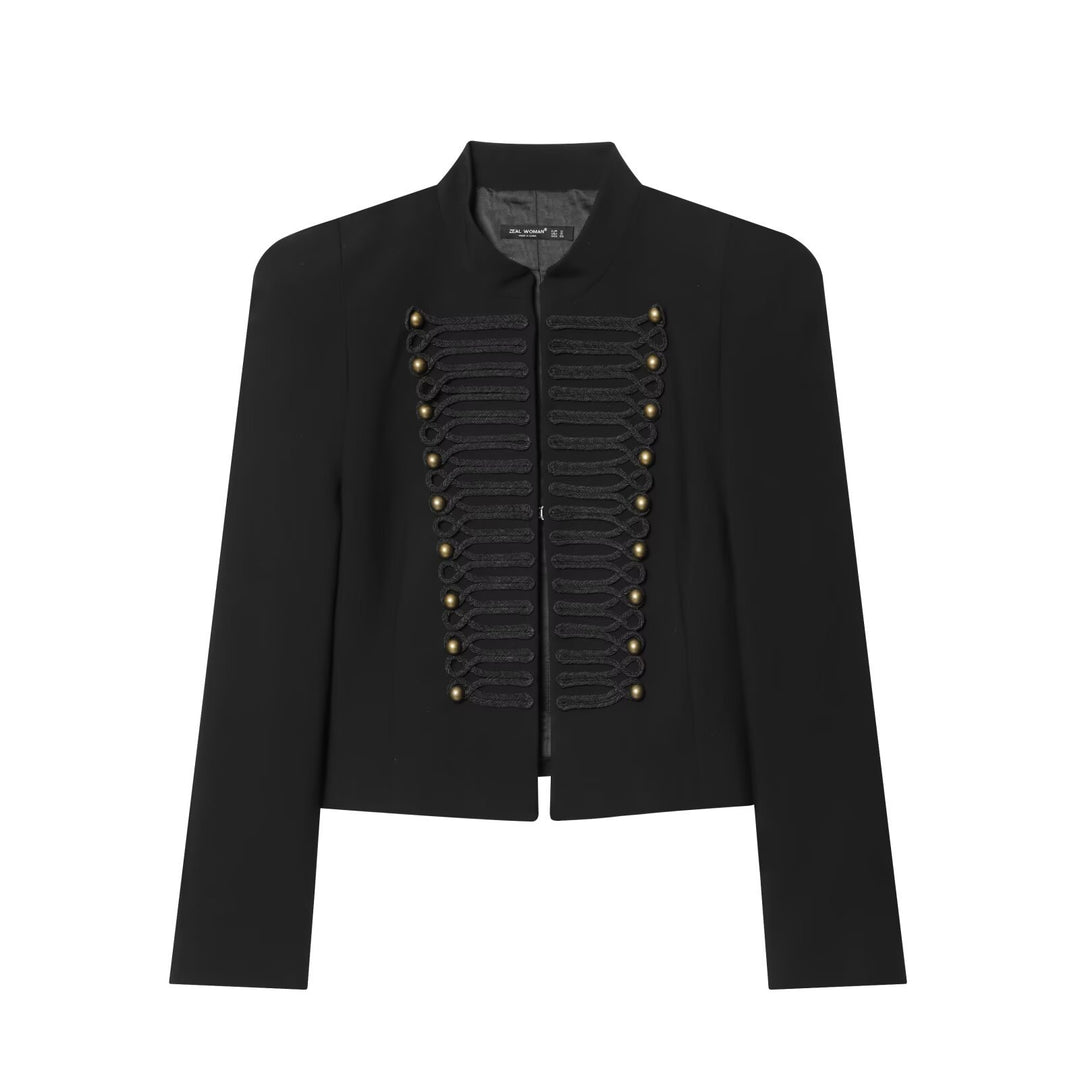 Damen Militärisch-inspirierte Cropped-Jacke mit Stehkragen und Zierkordeln Nord Taschen