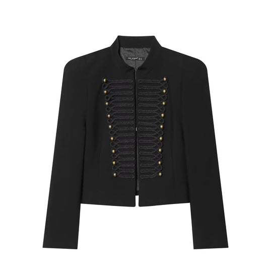 Damen Militärisch-inspirierte Cropped-Jacke mit Stehkragen und Zierkordeln Nord Taschen