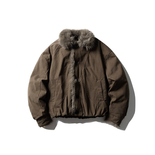 Unisex Kurz geschnittene Boxy-Bomberjacke mit Kunstfellbesatz und Knopfblende Nord Taschen