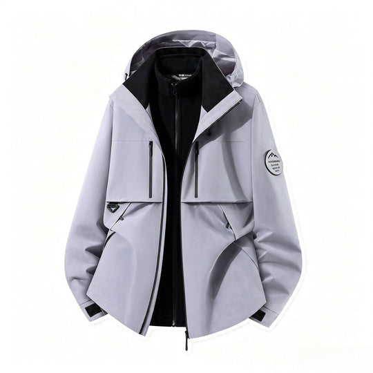 Herren dreilagige Softshell-Outdoorjacke mit herausnehmbarem Fleecefutter und Kapuze Nord Taschen
