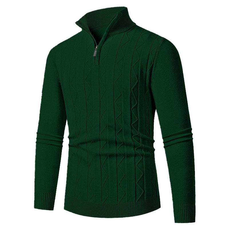 Herren Feinstrick-Halbzip-Pullover mit Zopfmuster und Stehkragen Nord Taschen