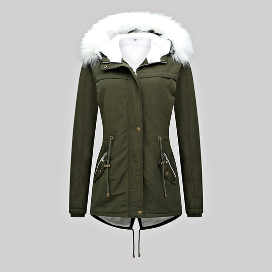Damen Taillierter Winterparka mit Thermofleece-Futter und abnehmbarer Kunstfellkapuze Nord Taschen