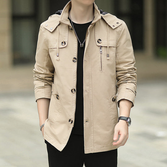 Herren leichter Canvas-Fieldparka mit Kapuze, Brustreißverschluss und verstellbaren Taillenlaschen Nord Taschen