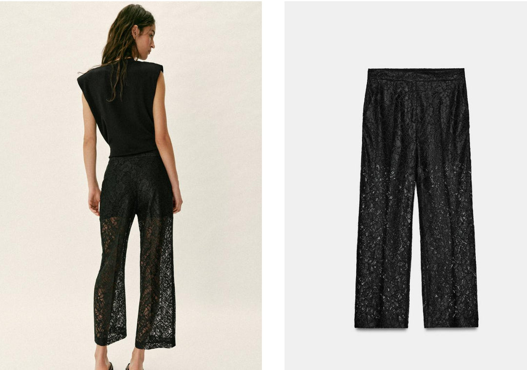 Damen Transparente Spitzenhose mit geradem Bein und elastischem Bund Nord Taschen
