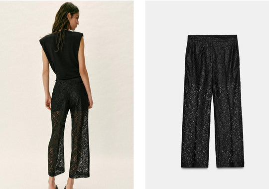 Damen Transparente Spitzenhose mit geradem Bein und elastischem Bund Nord Taschen
