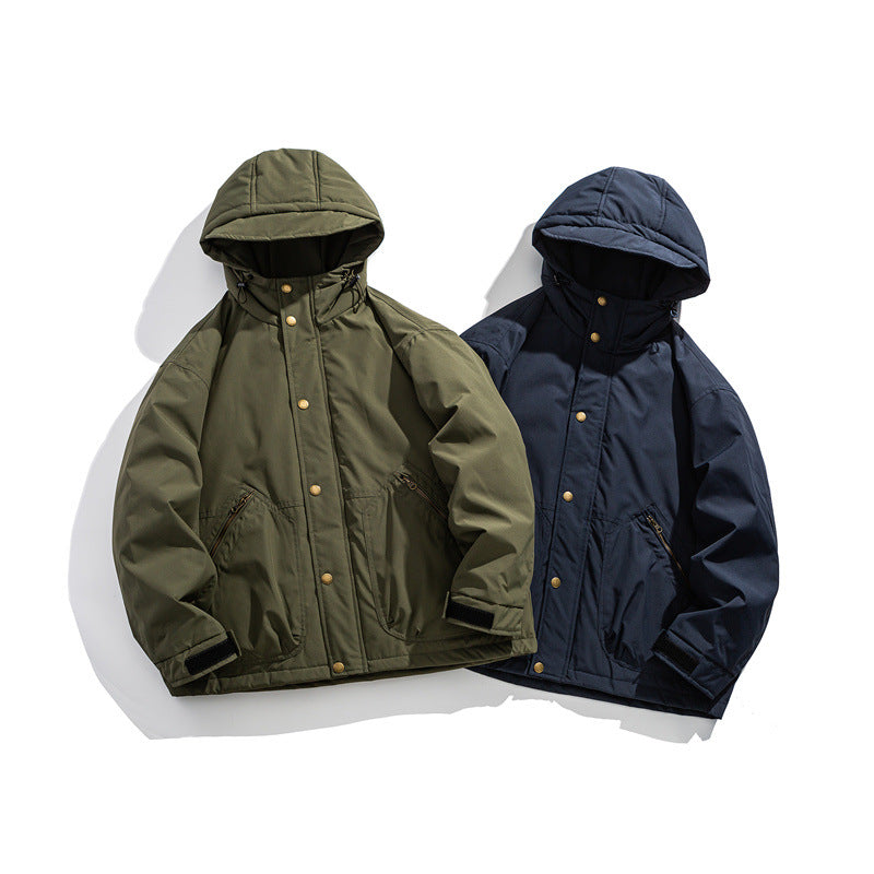 Herren Kurz geschnittener wetterfester Hybrid-Parka mit Kapuze, Druckknopfblende und schrägen Reißverschlusstaschen Nord Taschen