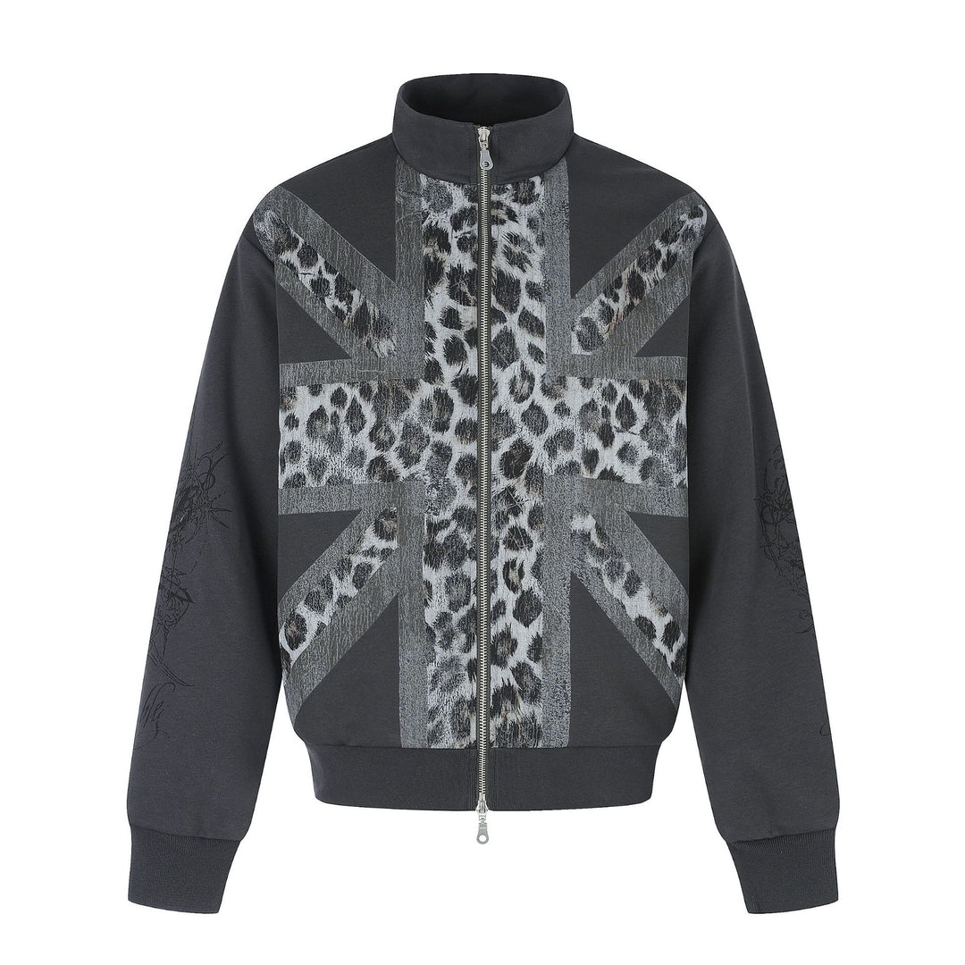 Damen Oversize-Sweatjacke mit Stehkragen und Leoparden-Print Nord Taschen