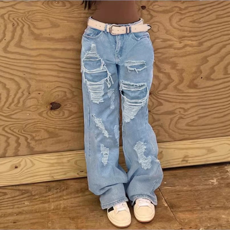 Damen Hochtaillierte Oversize-Baggy-Jeans mit starkem Destroyed-Look und tiefem Schritt Nord Taschen
