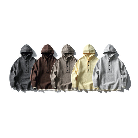 Unisex Strick‑Kapuzenpullover mit halber Knopfleiste, geripptem Saum und zweilagigem Abschluss Nord Taschen