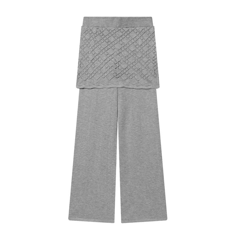 Damen Feinstrick-Loungewear-Set mit Rundhals-Pullover, weitem Palazzo und strukturierter Rock-Overlay Nord Taschen