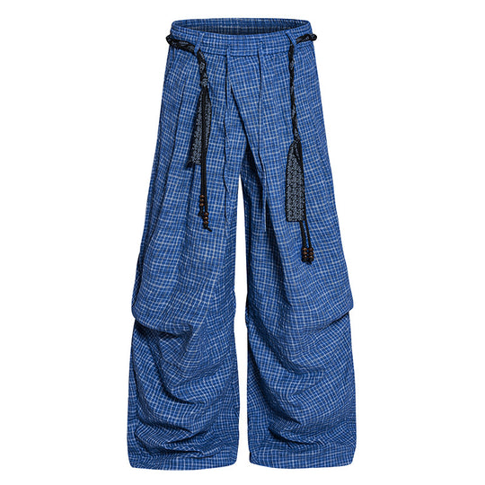 Damen Weite Palazzo‑Hose mit Lagen‑Falten, hohem Bund und dekorativem Kordelgürtel Nord Taschen