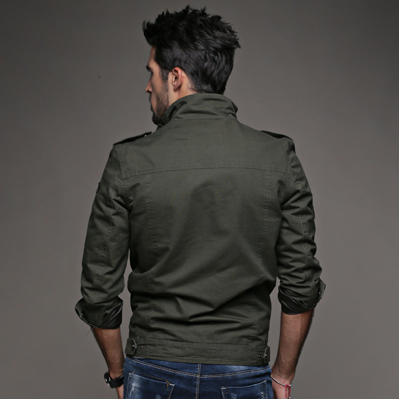 Herren Robust-Canvas-Feldblouson mit Stehkragen, Schulterpatten und Multifunktions-Taschen Nord Taschen