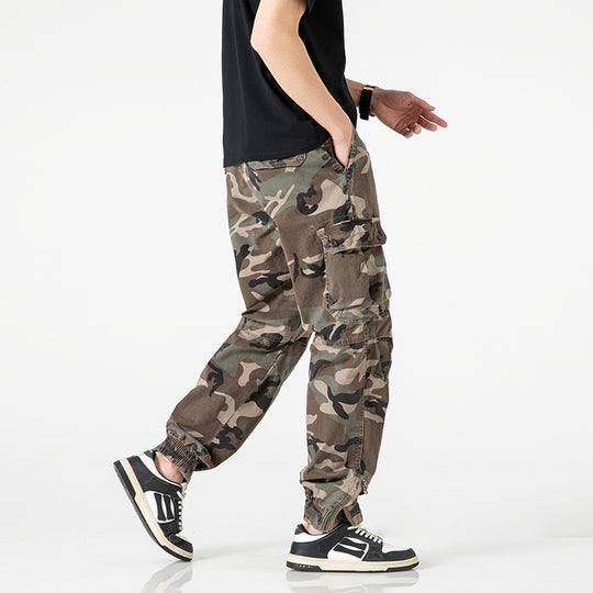 Herren Taktische Cargo‑Jogginghose im Camouflage‑Military‑Look mit Tunnelzugbund, Knieabnähern und Multifachtaschen Nord Taschen