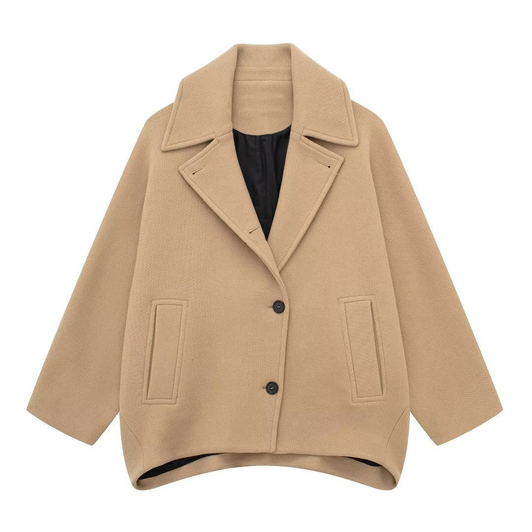 Damen Kurz geschnittener Oversize-Wollmix-Caban mit weitem Revers und kastiger Silhouette Nord Taschen