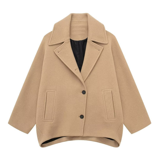 Damen Kurz geschnittener Oversize-Wollmix-Caban mit weitem Revers und kastiger Silhouette Nord Taschen
