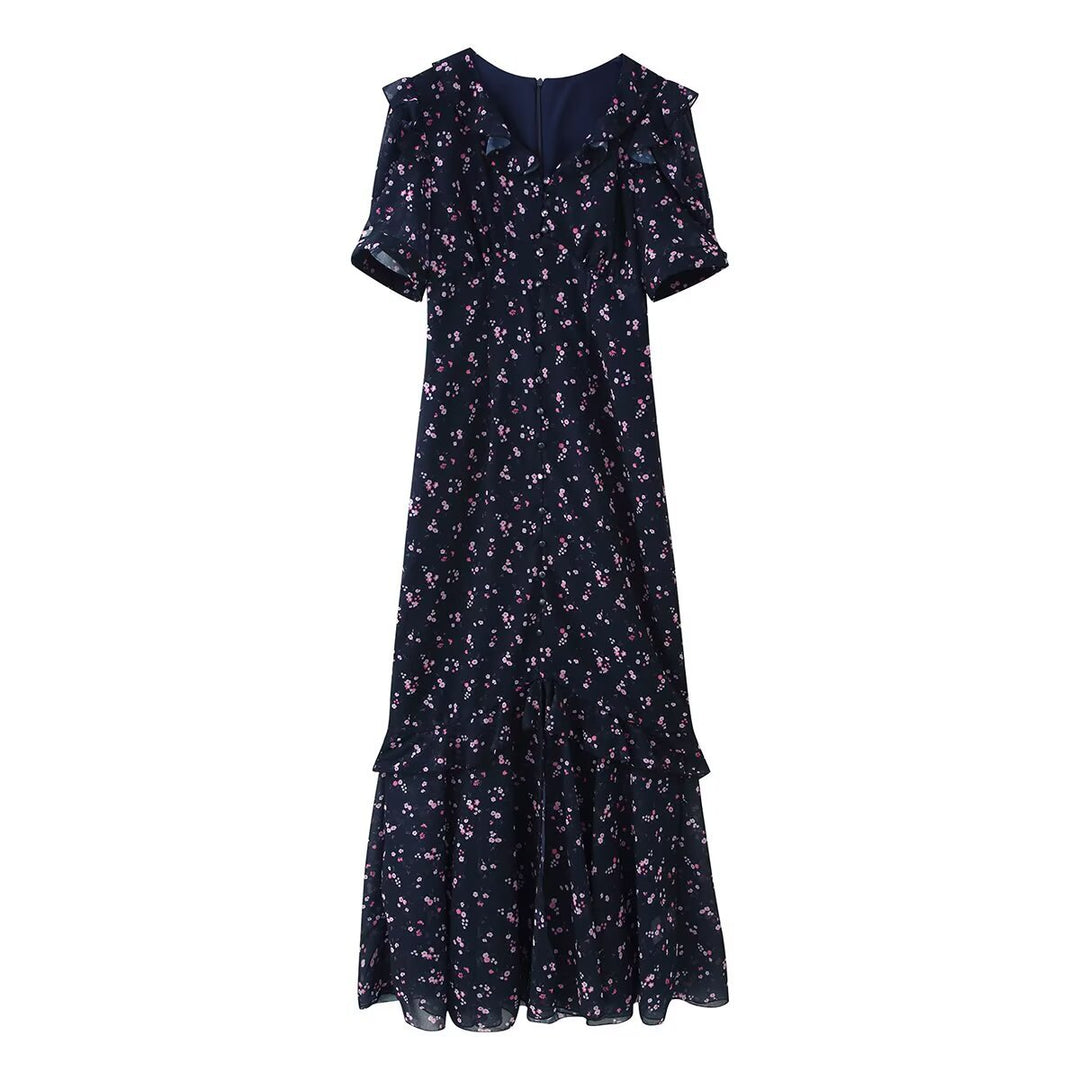 Damen Maxikleid mit Volants, V-Ausschnitt und floralem Chiffon-Look Nord Taschen