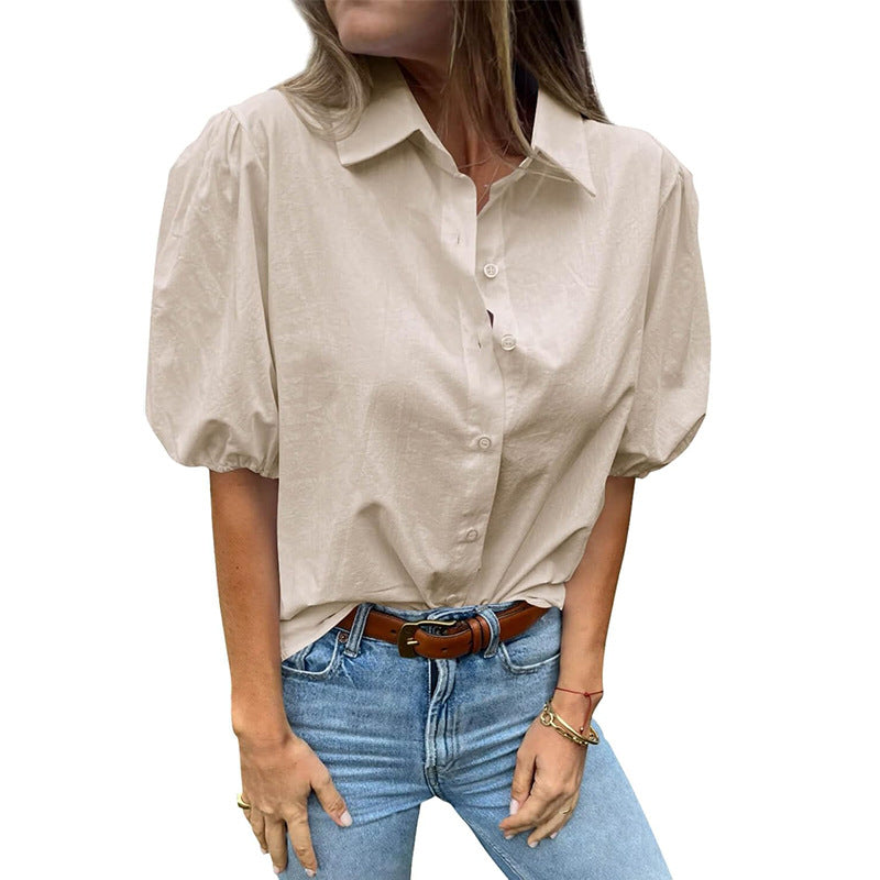 Damen Bluse mit Puffärmeln und klassischem Kragen
