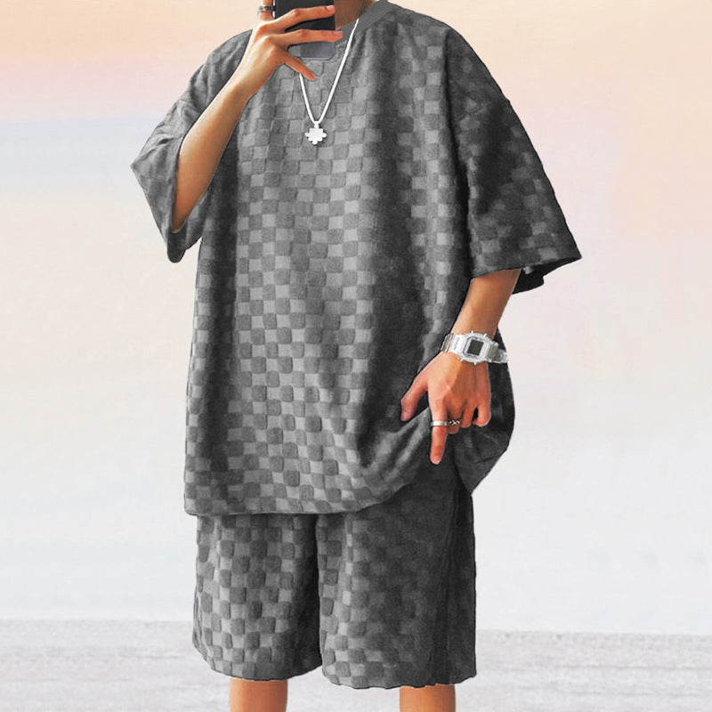 Herren lässiges Set aus strukturiertem Oberteil und Shorts