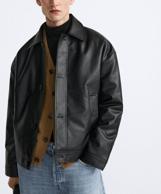 Herren Kurz geschnittene Lederjacke mit klassischem Kragen Nord Taschen