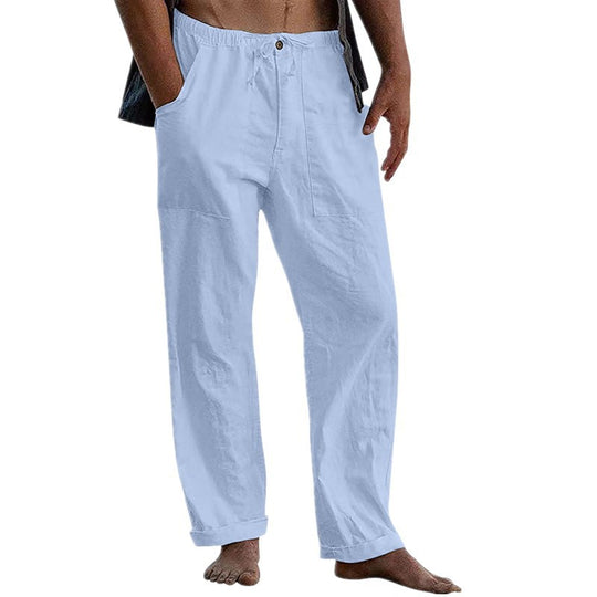 Herren lockere Leinenhose mit Gummibund und aufgesetzten Seitentaschen Nord Taschen