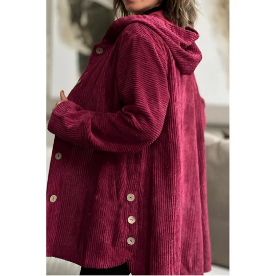 Damen Langer Kapuzen-Strickcardigan mit Rippenstruktur, Knopfleiste und Seitentaschen Nord Taschen