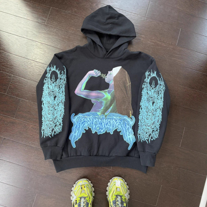 Unisex Kapuzensweatshirt mit Used-Frontdruck und Kängurutasche Nord Taschen